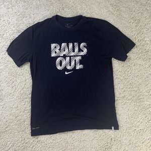 Nike Shirt Men Small Black Tee Spell Out Swoosh Regular Fit Adult Balls outs